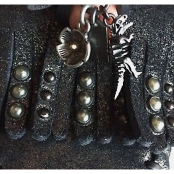 COACH Roccasin Black Metallic Leather Slip On Moccasins Sherpa Flat Loafers Sz 6 - Picture 9 of 10